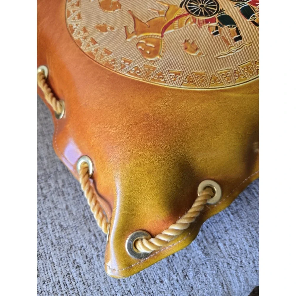 Vintage 1970s Faux Leather Chariot Lounge Cushion Rope‎ Lace Boho Decor UNIQUE